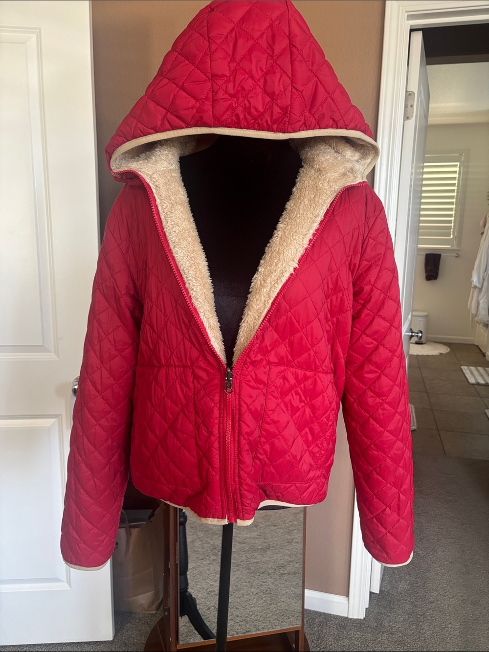 ZYIA Pink Quilted Jacket with Cream Sherpa Interior